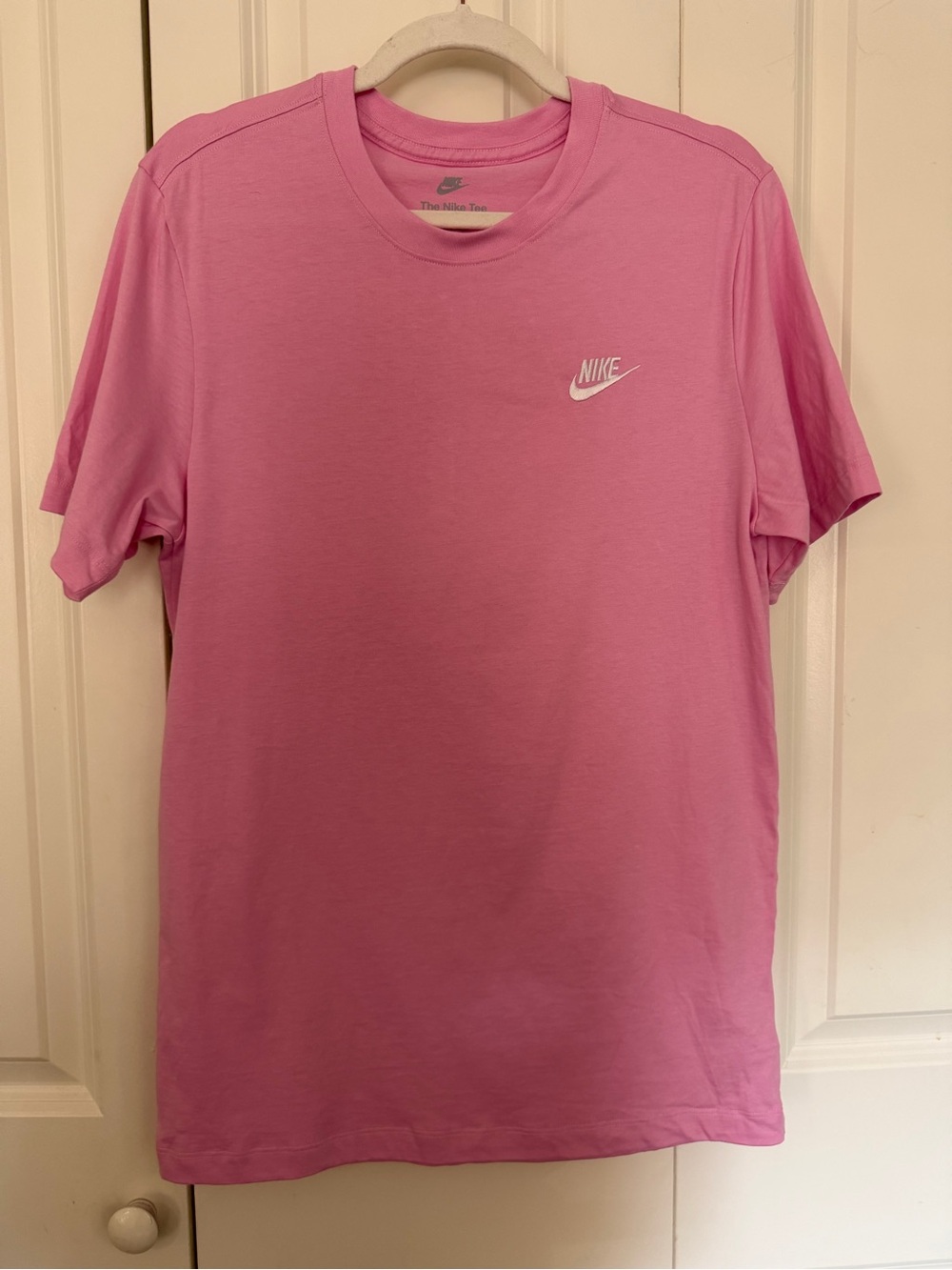 Nike Men's Short-Sleeve Crewneck T-Shirt in Pink with White Swoosh